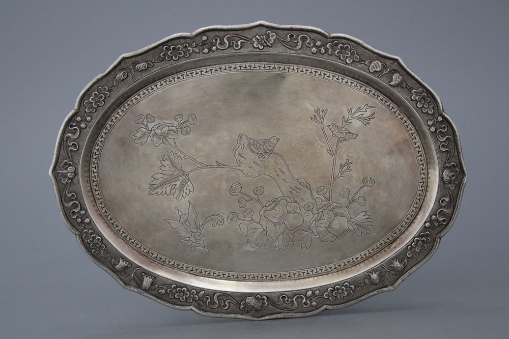 Pr&eacute;sentoir et gobelets en argent, Chine, 19e