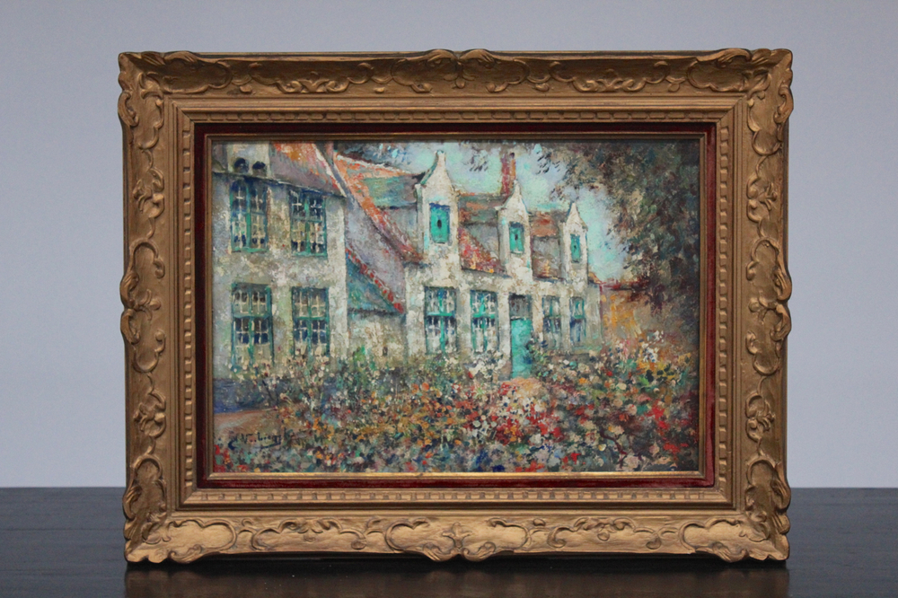Charles Verbrugghe (1877-1975), "Jardin Fleurie au B&eacute;guinage", Bruges, huile sur panneau