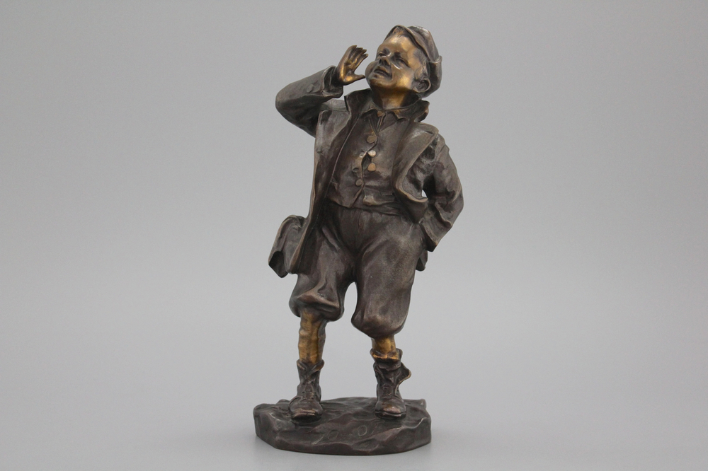 Figure d'un jeune homme en bronze, sign. Louis Oury