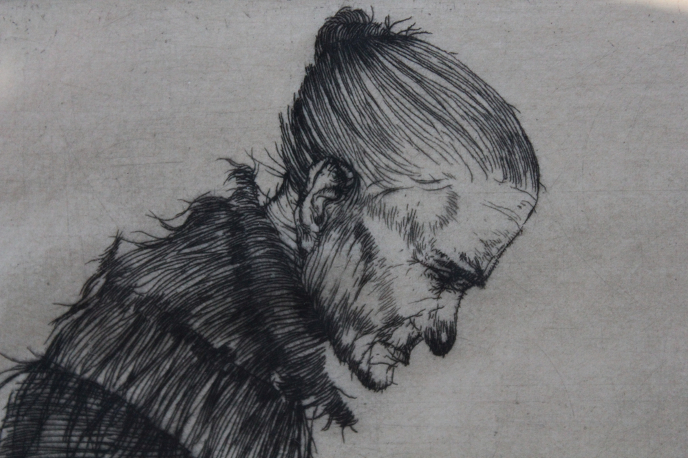 Jules Fonteyne (1878-1964), Woman with cockerels, etching