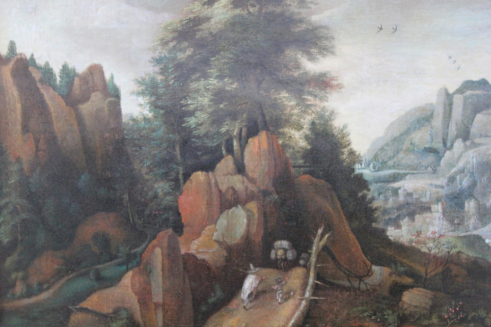 &Eacute;cole anversoise, d&eacute;but 17e, "Voyageurs dans un paysage", huile sur toile
