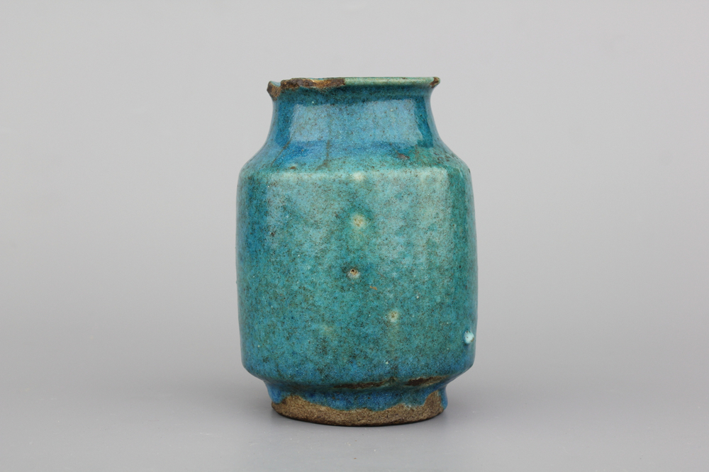 A turquoise glazed albarello, probably Kashan, 13th C.