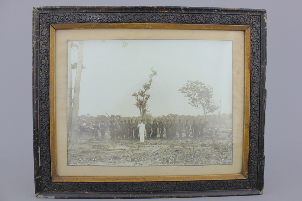 A large framed black and white silver gelatin photo, probably Congo, ca. 1900