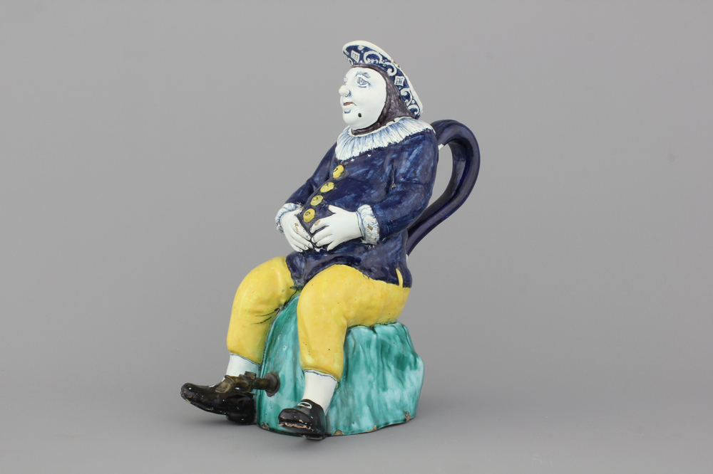 An impressive Brussels faience "Jacquot" pitcher, 18th C.