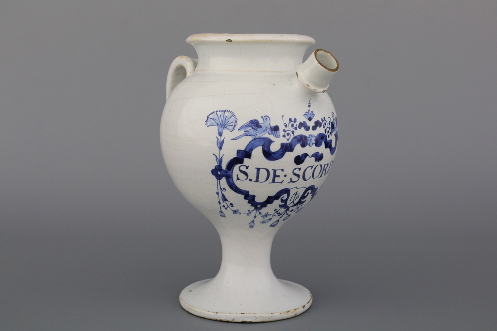 An unusual Brussels faience pharmacy jug, 1st half 18th C.