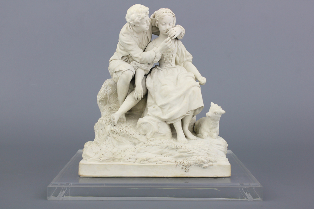 Beeld van een liefkozend koppel in "Terre de Lorraine", Paul-Louis Cyffl&eacute;, 18e eeuw