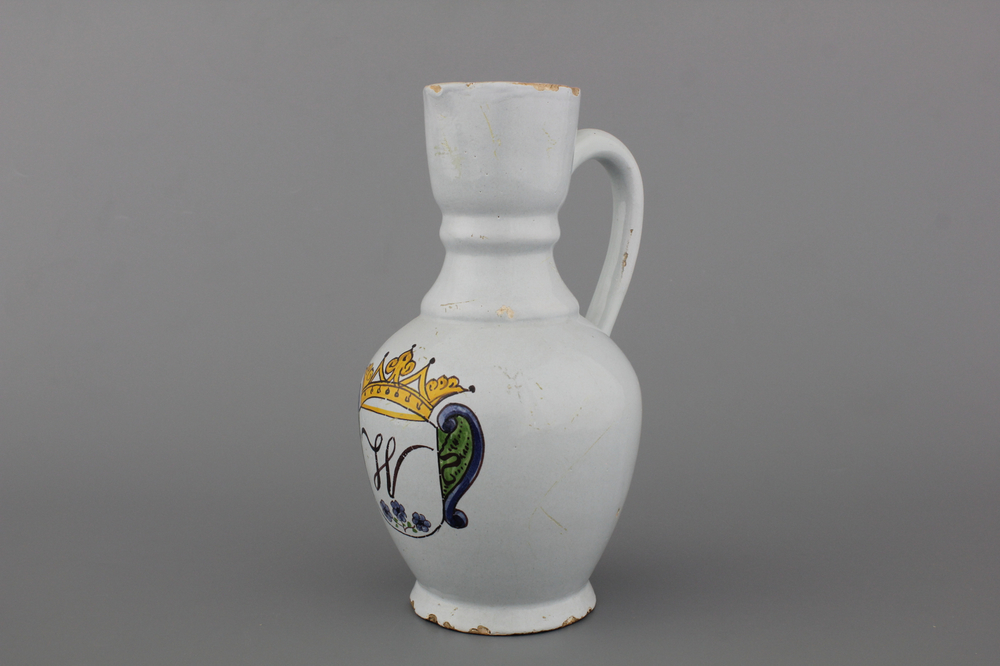 A Dutch Delft polychrome orangist jug, ca. 1800