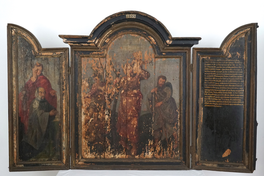 Flemisch school, dated 1555, A tryptich with Saint-Christopher