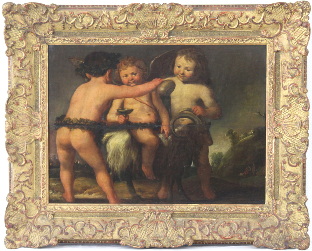 Salomon de Bray (1597-1664), att., Three putti playing with a goat, oil on panel
