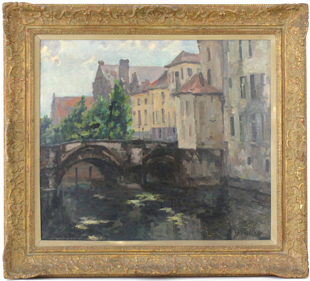 Gaston Haustraete (1878-1949), "Vue sur le Quai de la Main d'Or", Bruges