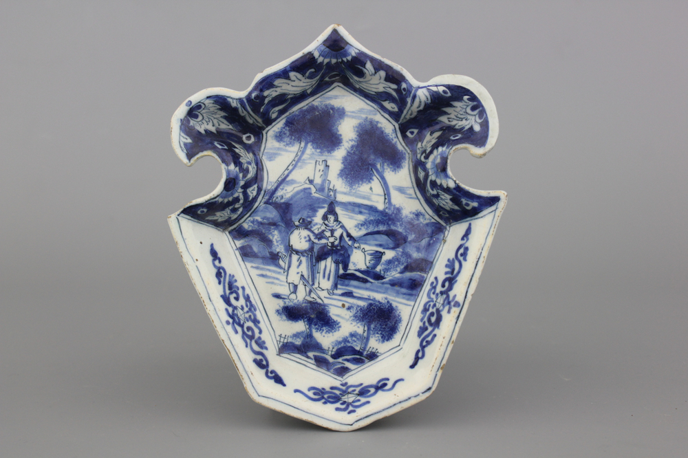 A rare fine Dutch Delft blue and white condiment set plate, ca. 1720