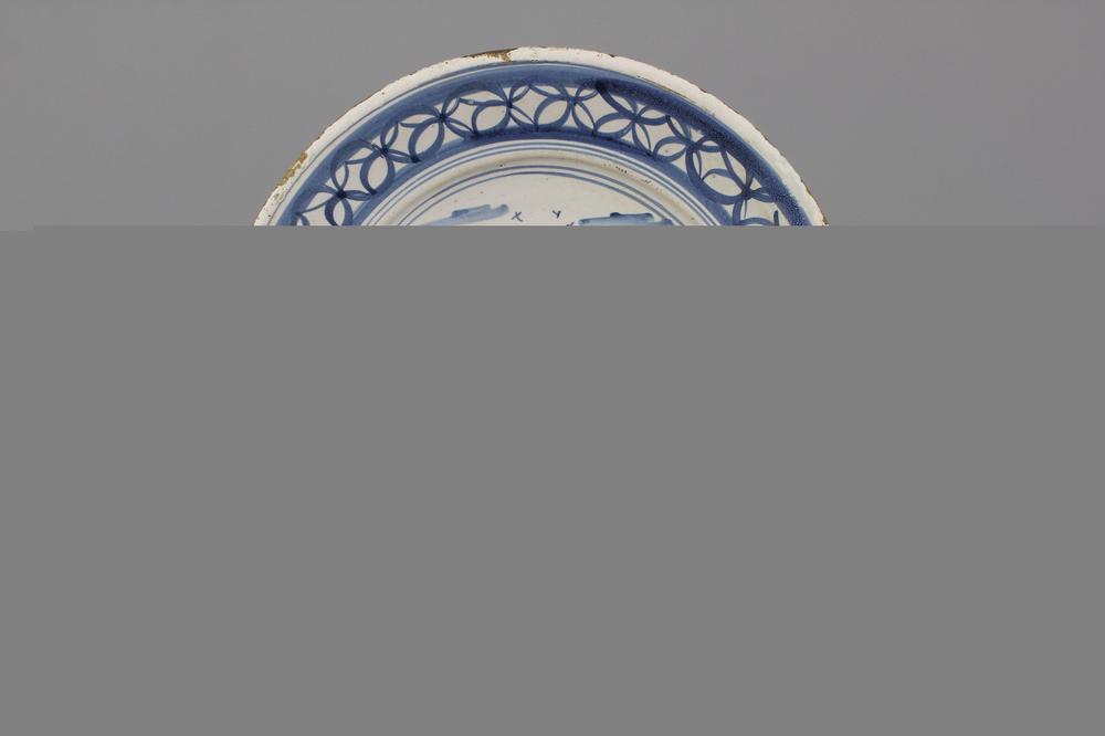 A Dutch maiolica dish with a falconer, ca. 1700