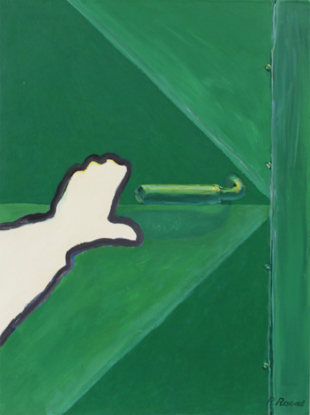Roger Raveel (1921-2013), "La Porte verte", huile sur papier, mont&eacute; sur toile.