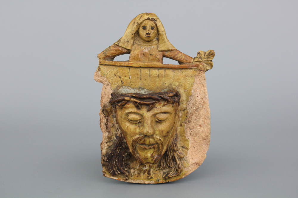 A fragment of a holy water stoup, low countries, 17th C.