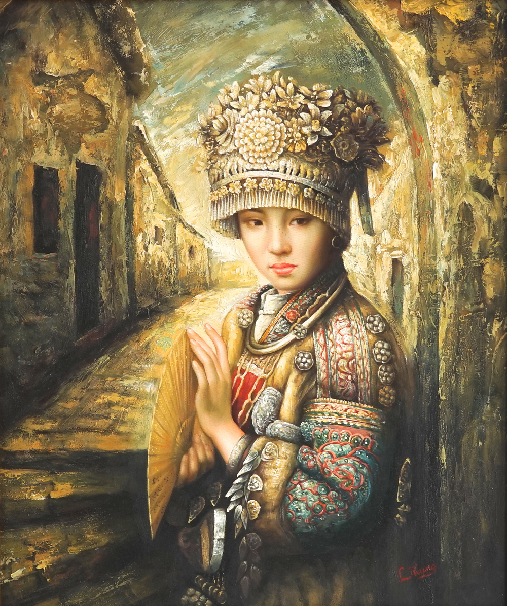 "Portrait d'une dame oriental", sign&eacute; Lihung