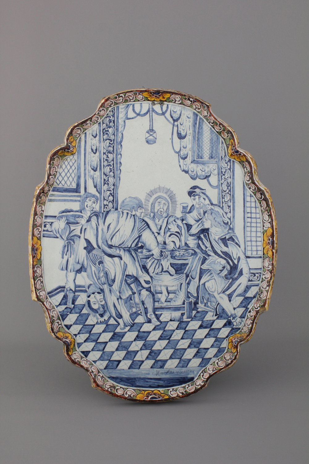 A massive Dutch Delft polychrome biblical plaque, 18th C.