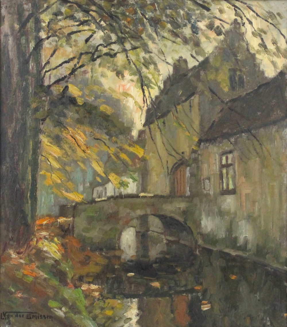 Leon van der Smissen (1900-1966), "Vue sur l'entr&eacute;e du ch&acirc;teau de Rooigem", Sainte-Croix lez Bruges