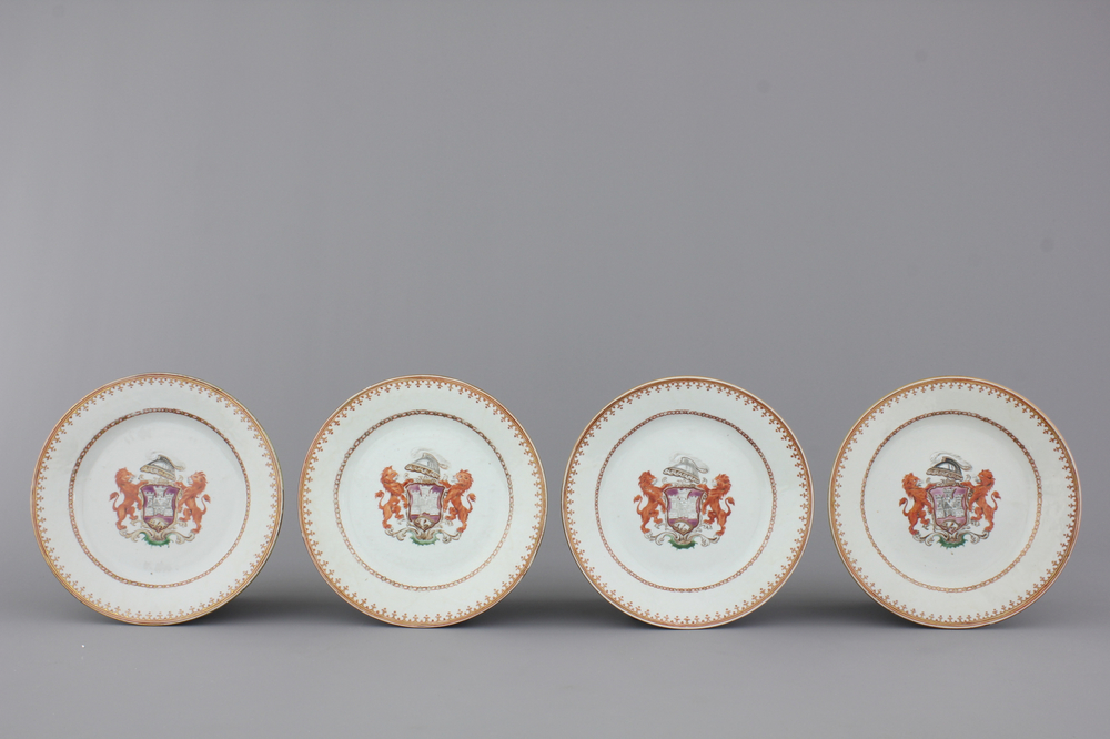 A set of 4 Chinese porcelain armorial plates, 18th C.