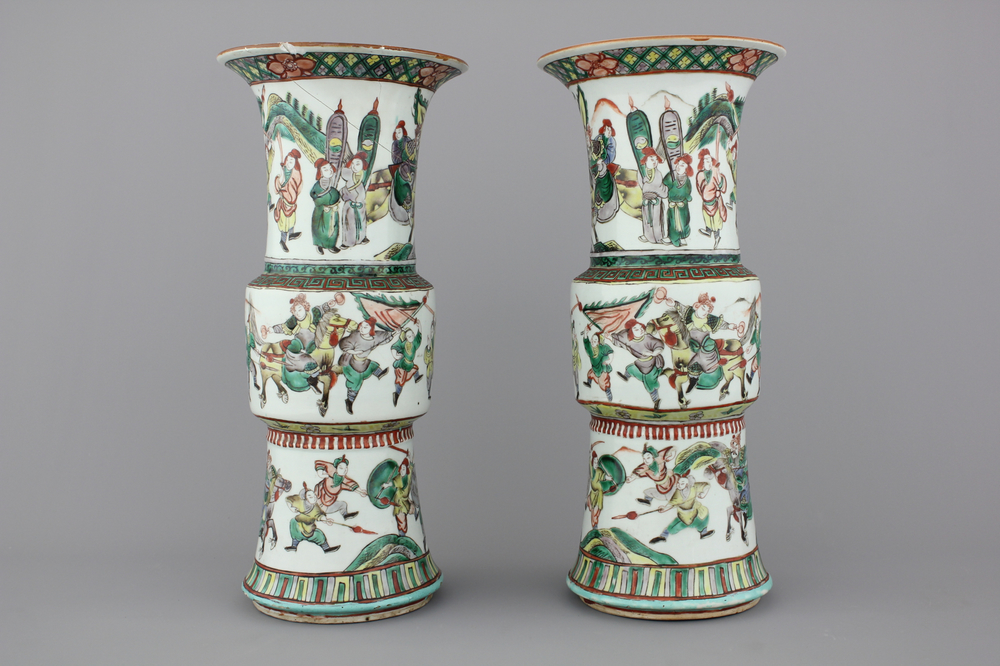 A pair of Chinese porcelain wucai vases, 19th C.