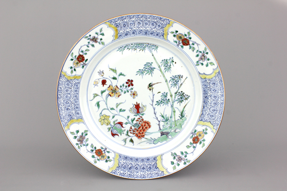 A large Chinese porcelain doucai dish, Kangxi or Yongzheng