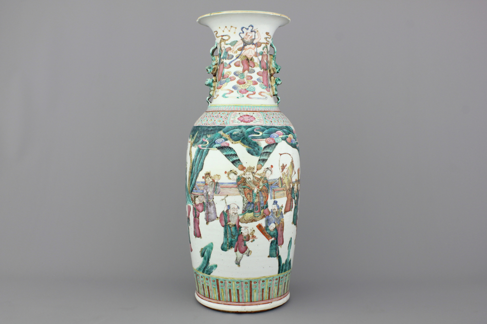 A Chinese porcelain famille rose vase with immortals, 19th C.