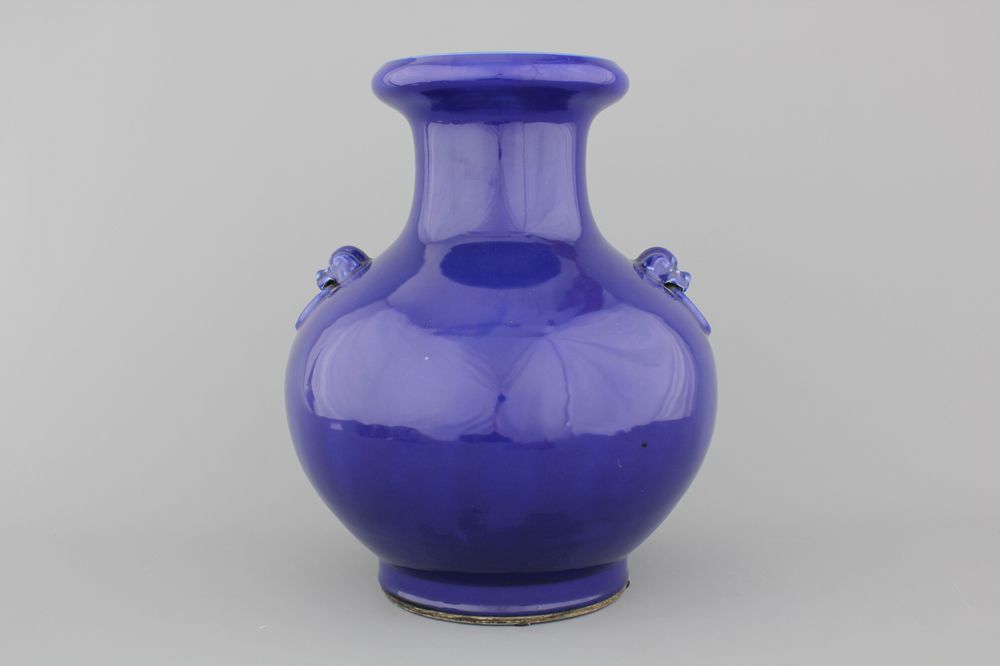 A large Chinese porcelain blue monochrome vase, Qianlong mark, 19th C.