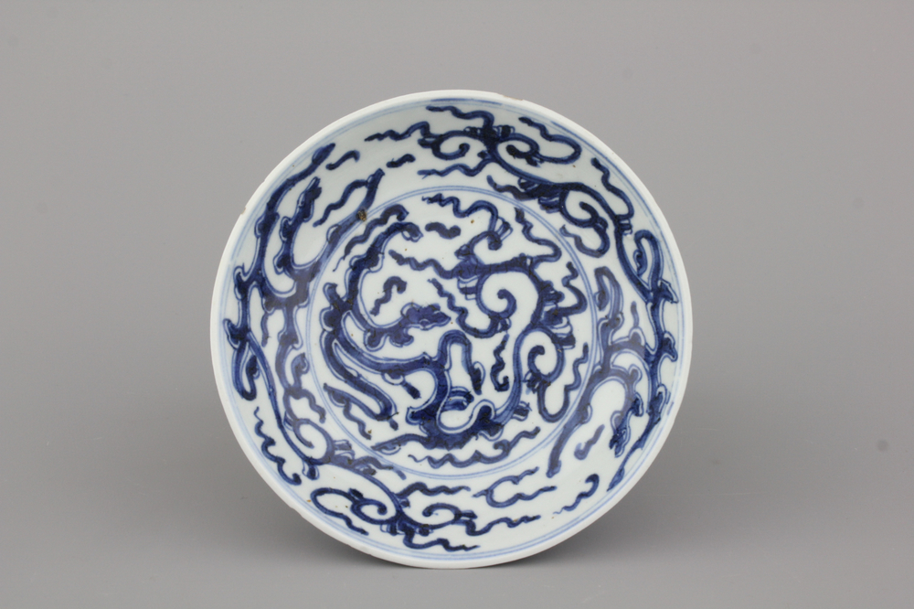 Blauw en wit bordje in Chinees porselein, Kangxi, ca 1700