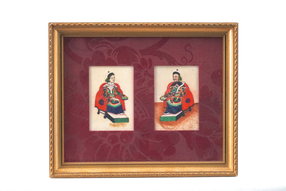 A set of 6 Chinese Canton rice paper paintings, 18/19th C.