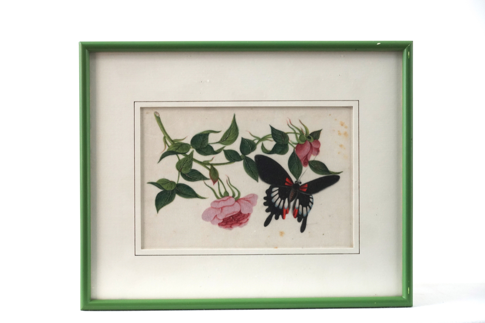 A set of 3 Chinese Canton rice paper paintings, 18/19th C.