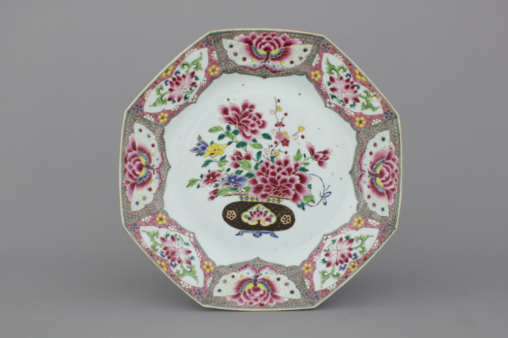 A large Chinese porcelain famille rose butterfly dish, 18th C.