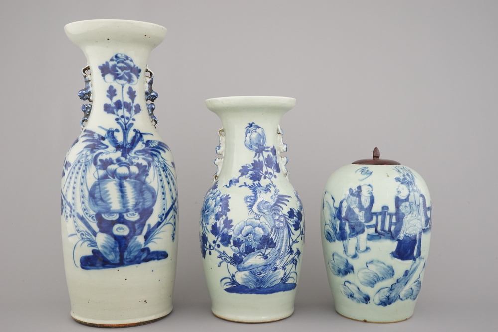 Lot van 3 celadon vazen in Chinees porselein, 19e-20e eeuw