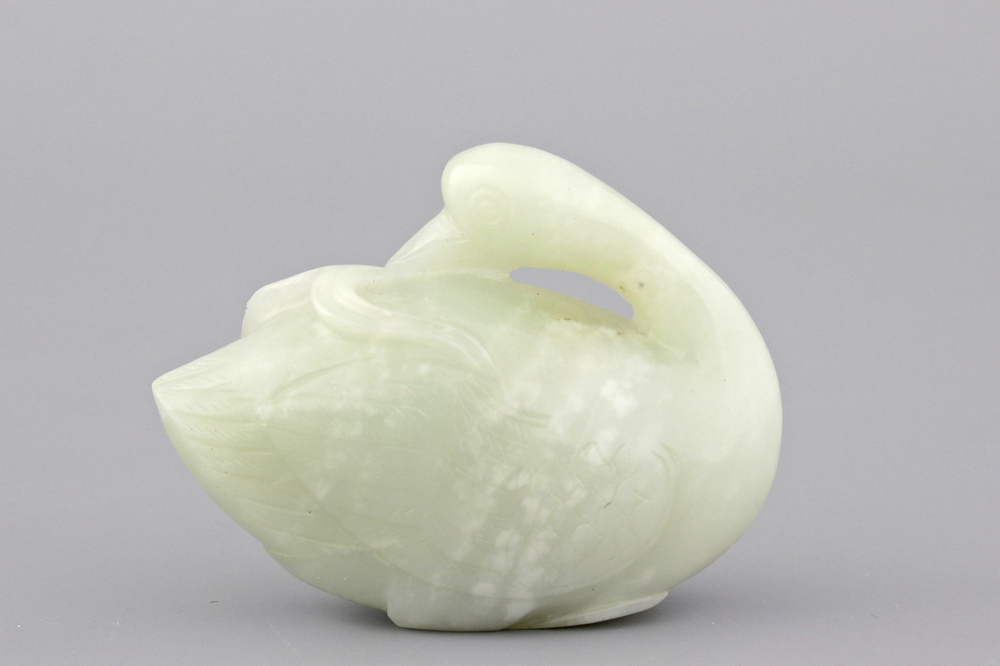 Sculptuur van een eend in celadon jade, 19e-20e eeuw