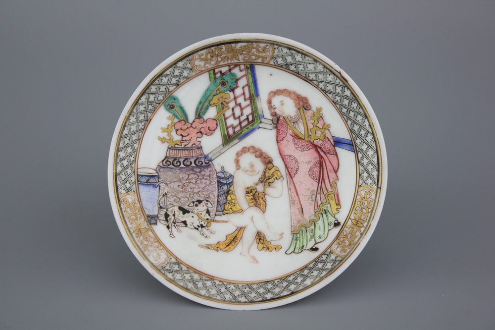 A Chinese porcelain famille rose saucer, Yongzheng, ca. 1725