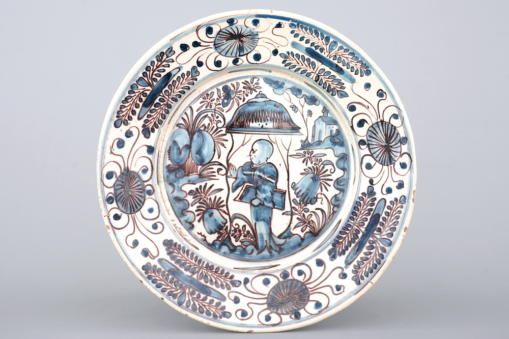 A Portuguese maiolica chinoiserie dish, ca. 1660