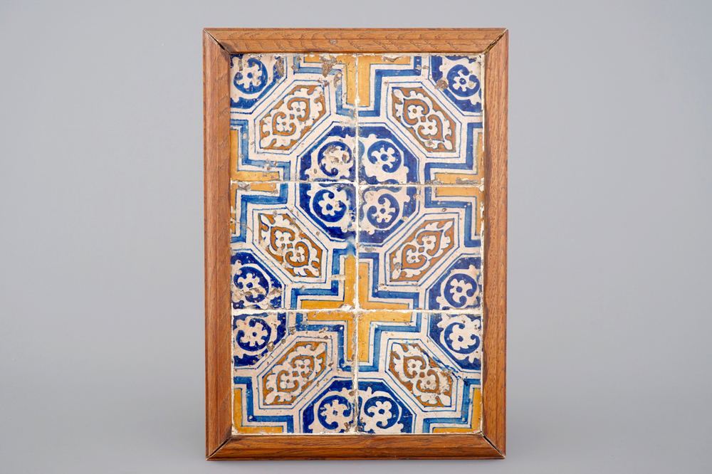 Un ensemble de six carreaux en majolique d'Anvers, ca. 1580