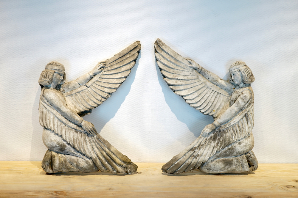 A pair of plaster casts en pendant of Isis, Egyptian goddess, 19/20th C., Bruges