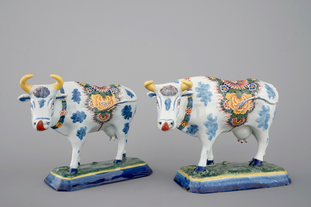 Een stel polychrome Delftse koeien, 18e eeuw