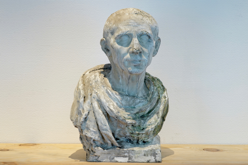 A plaster cast of a bust of a Roman emperor, 19/20th C., Bruges