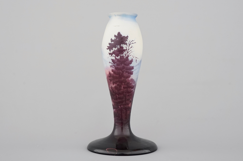 An Emile Galle Art Nouveau cameo lamp base with forest landscape scene