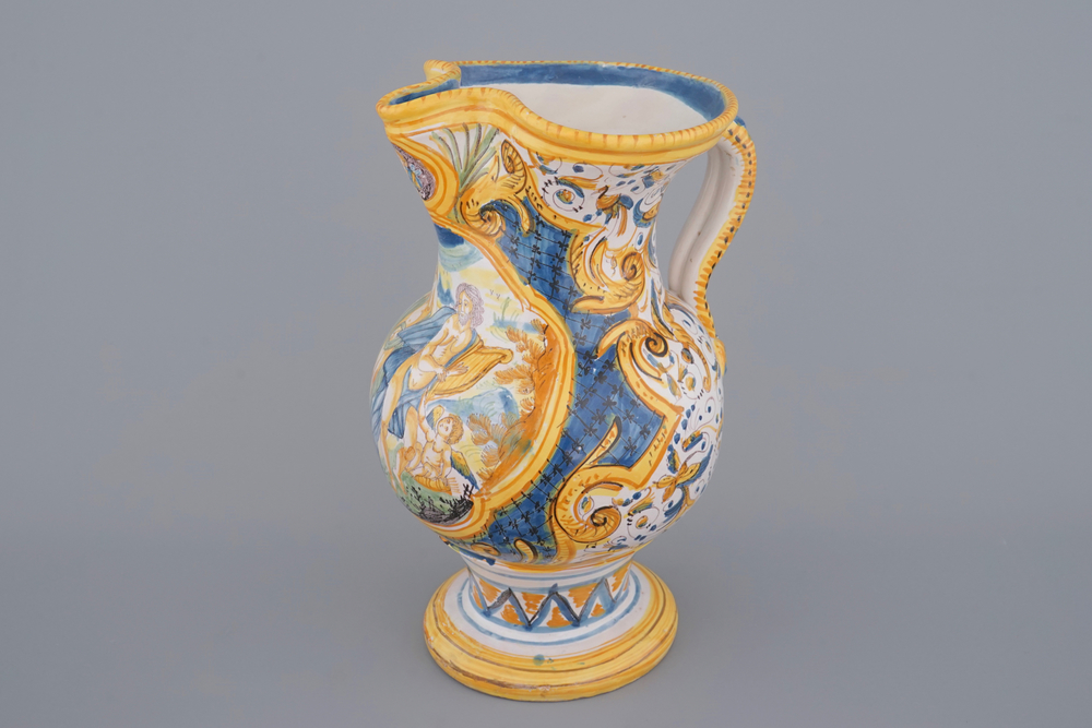 A very large Italian maiolica jug, Pesaro, 18/19th C.