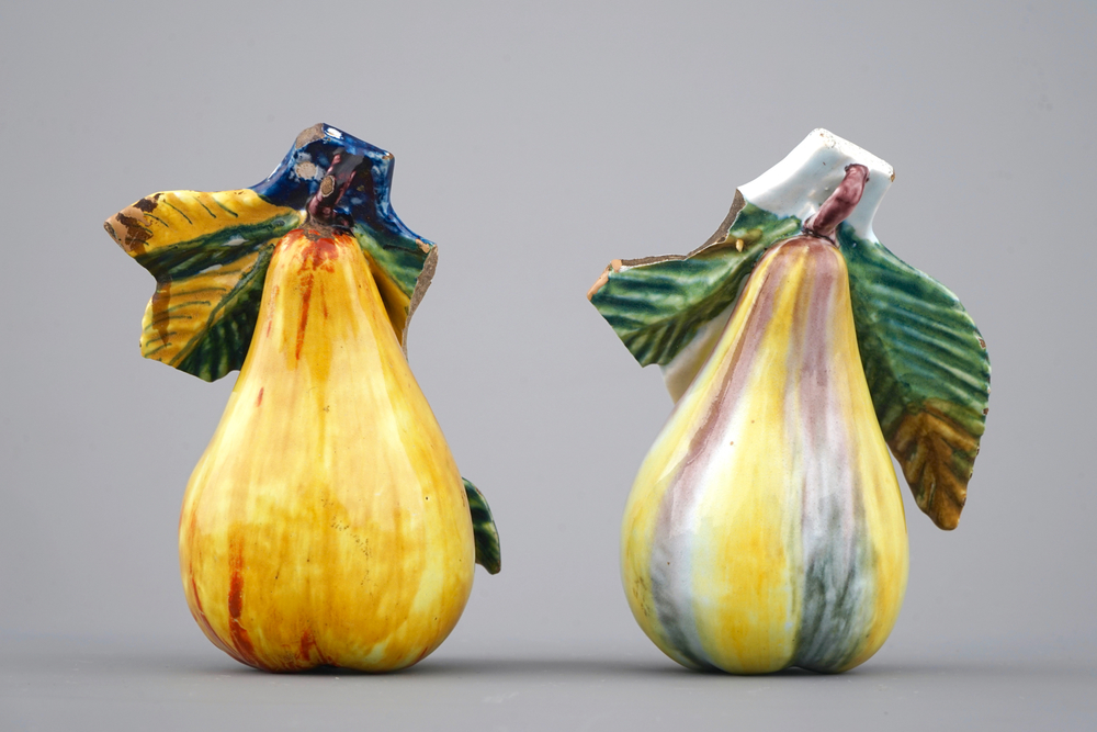 Two Dutch Delft models of pears, 18 and 19th C.