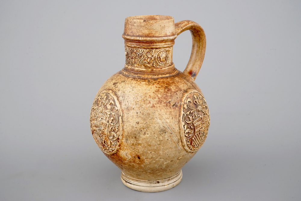 A Raeren armorial stoneware jug, ca.1600