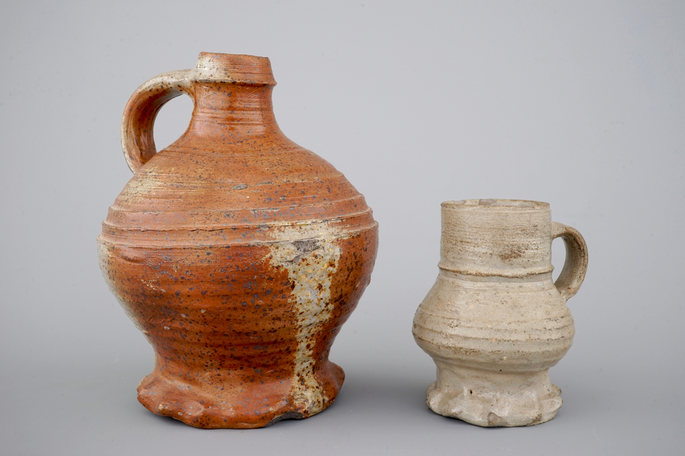 Two early stoneware jugs, Raeren, 16th C.