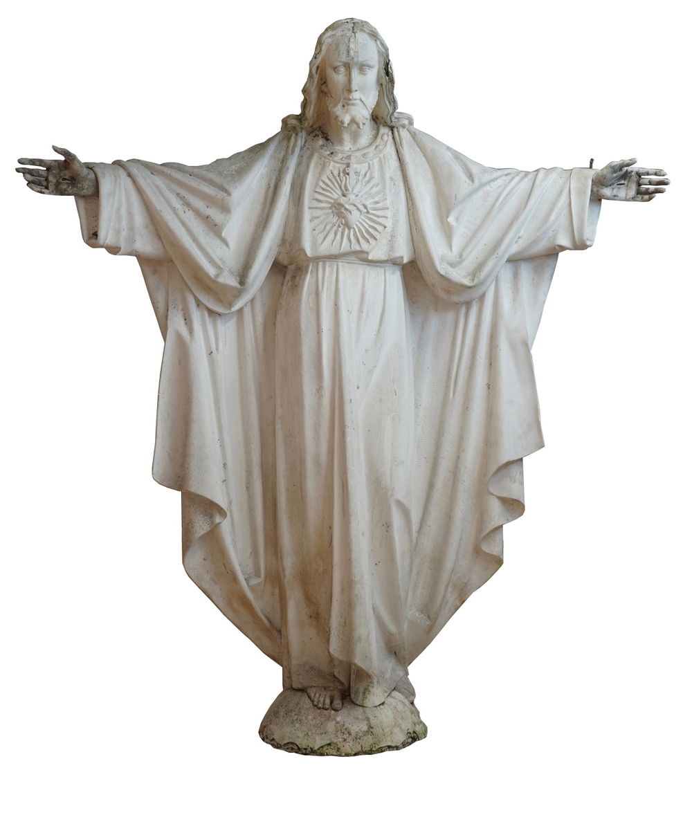 Een imposant plaasteren figuur, het "Allerheiligst Hart van Jezus", midden 20e eeuw, Brugge