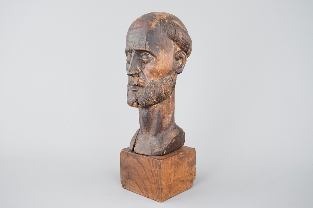 A Spanish colonial or Hispano-Filipino carved wood head of a saint, 18th C.