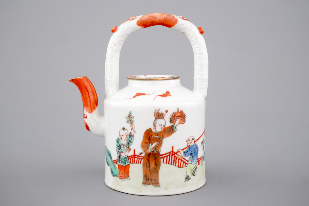A Chinese famille rose overhead-handled teapot, 19th C