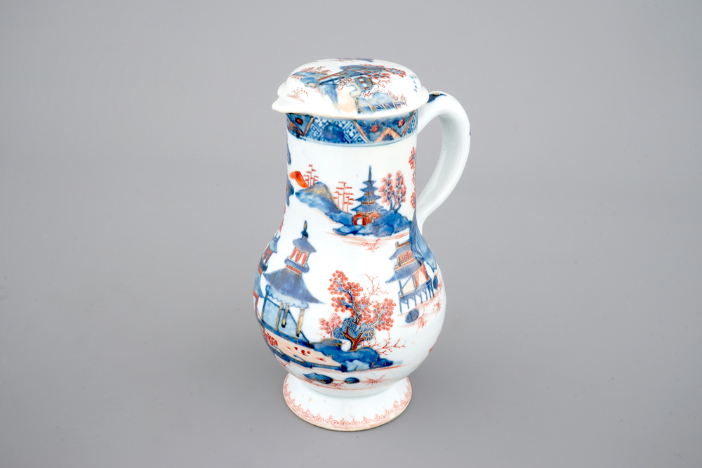 A Chinese export porcelain Imari jug with cover, 18th C.