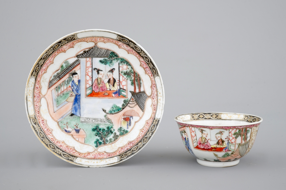 Une tasse et soucoupe en porcelaine de Chine famille rose, &eacute;poque Yongzheng, 1722-1735