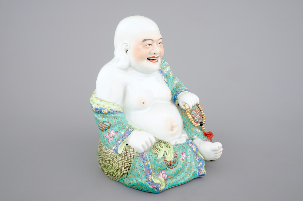A tall Chinese famille rose porcelain figure of Buddha, 20th C