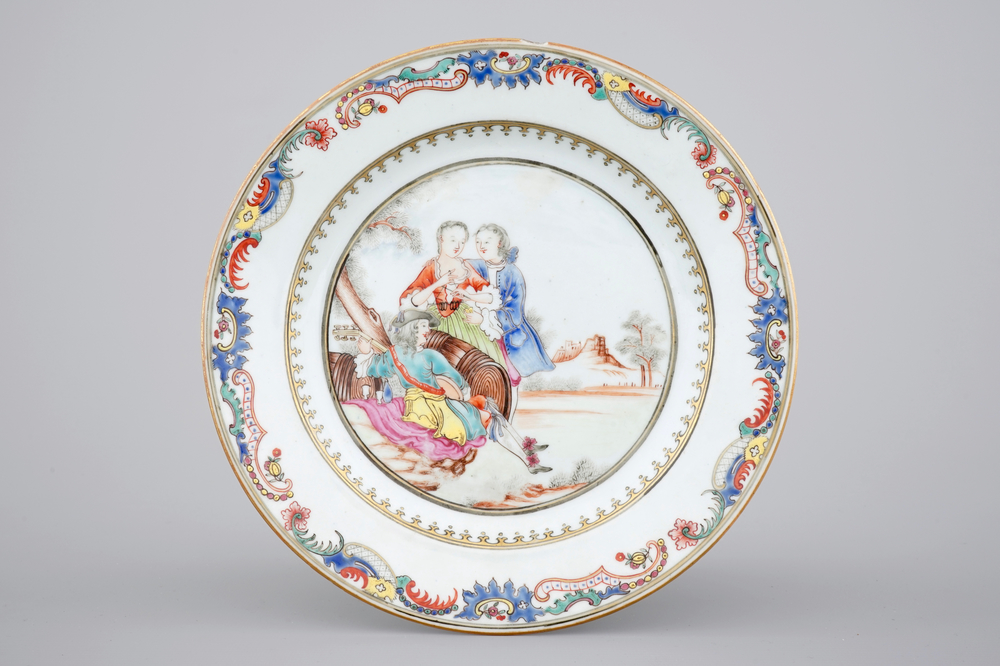 A fine Chinese export porcelain "Musician" plate, Qianlong, 18th C.